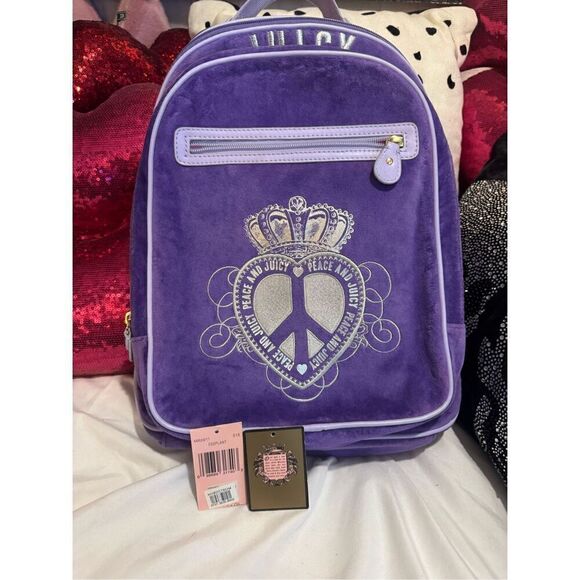 Vintage y2k purple peace velour juicy couture backpack NWT